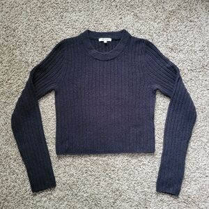 Madewell Readfield Pullover Sweater Black Wool Crew Neck Ribbed Size Medium